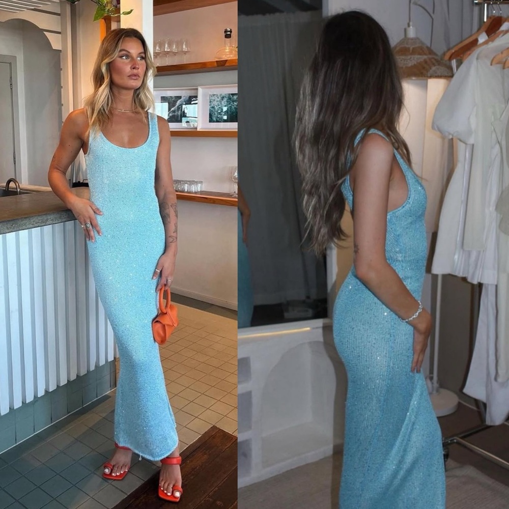 Asta Resort Ana Baia Blue Sequin Knit Maxi Dress - Picture 16 of 16